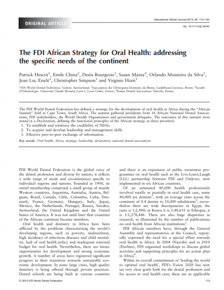 FDI African strategy for oral health_Addressing the specific needs of the continent_journal article