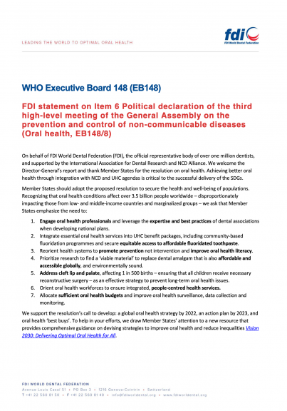 WHO EB 148 - IADR statement on Item 6