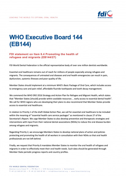 WHO EB144 - FDI statement on Item 6.4