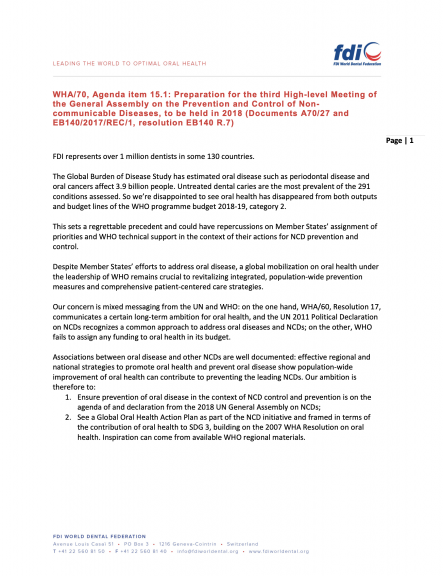 WHA70 - Preparation for the third High-level Meeting of the General Assembly on the Prevention and Control of Noncommunicable Diseases