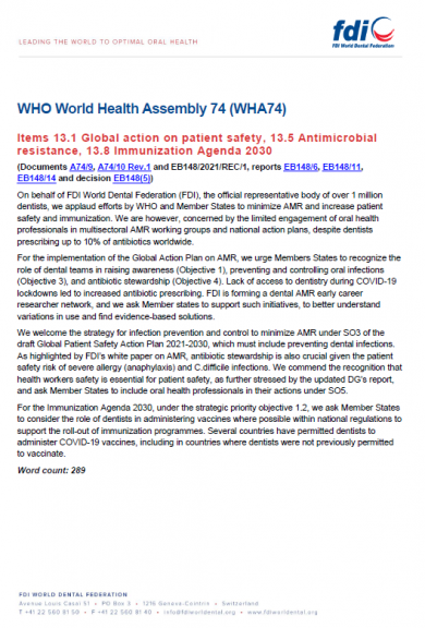 WHA74 - FDI statement on Items 13.1, 13.5, and 13.8 (preview)