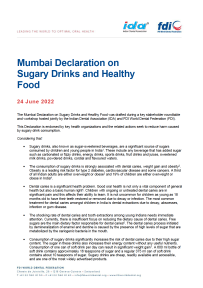 Mumbai Declaration on Sugary Drinks and Healthy Food